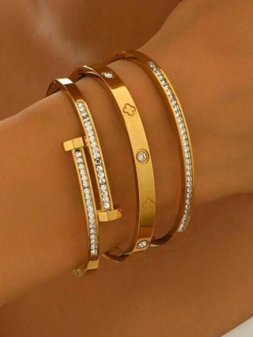 Macy's Gold Crystal-Embellished Stack Bracelet Trio